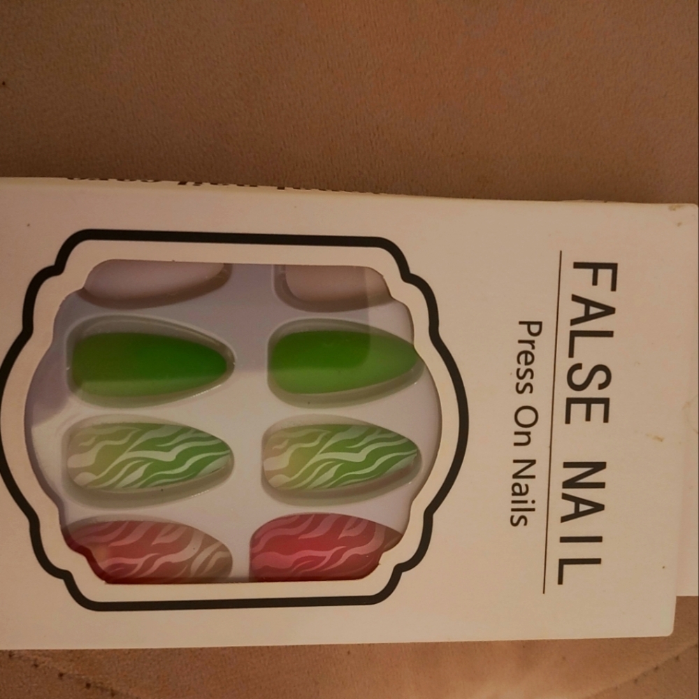press on nails neon green and pink
